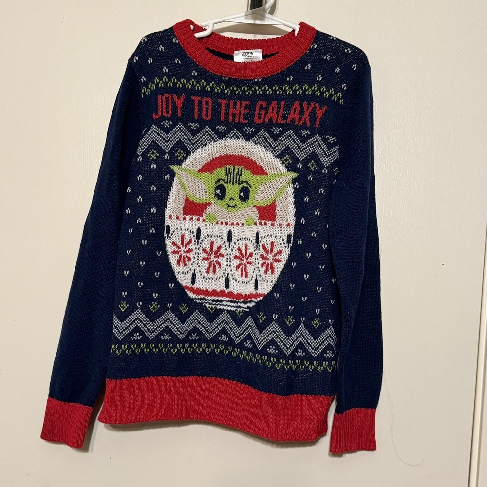 Jumping Beans Star Wars Baby Yoda Ugly Christmas Sweater Boys Size 7 Navy Red